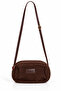 Women's Brown Leather Strap Adjustable Strap Pocketless Lined Zippered Crossbody Small Plush Bag