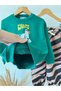 Children's Cotton Oversized Printed Green Sweatshirt and Patterned Sweatpants Set - 4