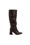 Zirinx-2002 premium coffee brown women's boot with thick heel and bellows detail - 7 cm heel height - 2