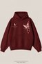Women's Butterfly Printed Casual Comfortable Burgundy 3-Thread Combed Cotton Hooded Sweatshirt