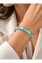 Gold Color Women's Handcuffs with Enamel Brass Cream and Turquoise Leaf Motif - 2
