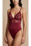 Women's Burgundy 6 Piece Lace Lingerie Set – 2 Bodysuits, 1 Bra and 3 Panties - 5