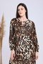 Women's Brown Leopard Pattern Balloon Sleeve Collar Detailed Plus Size Dress - 6