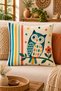 Set of 4 Cushion Covers 43X43 cm Owl and Flower Patterned Colorful Retro Bohemian Decorative Pillowcases - 3