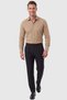Men's Slim Fit 95% Cotton Striped Textured Light Brown Non-Iron Shirt 2600002 - 3