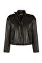 Vera Women's Black Short Oversize Leather Jacket 26Wge57211M - 2