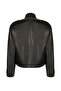 Vera Women's Black Short Oversize Leather Jacket 26Wge57211M - 3