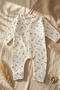 Brown Carrot Patterned Fabric 100% Cotton Baby Boy Romper 3-6-9 Months - 2