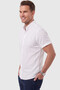 Men's Slim Fit Lycra Jacquard Textured White Short Sleeve Shirt – Flexible Embroidered Emblem 2604356 - 3