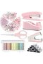 Pink Office Stapler Set,6-Piece Desk Organizer with Tape Dispenser,Scissors,Staples and Clips