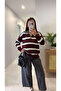 Korde Burgundy Anthracite Polo Collar Striped Knitwear - 3