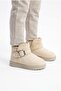 Girl's Short Boots with Fur Inside, Suede Look, Belt Buckle, and Short Heel - 8