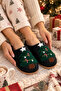 Women's New Year's Themed, Pine Tree Embroidered, Suede, Plush Lined House Slippers - 7