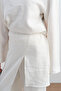Women's Asymmetrical Cut, Elastic Waist, Piece Detail Set, Ecru - 5