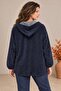 Soft Velvet Zippered Oversized Sweatshirt Navy Blue - 5