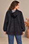 Soft Velvet Zippered Oversized Sweatshirt Black - 5