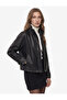 Off-Shoulder Long Sleeve Pocketed Zipper Stand Collar Faux Leather Crop Jacket - 2