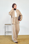 Women's Bat Sleeve Double Pocket Detail Trouser Suit Beige - 4