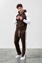 Men's Garnished Raglan Sleeve Brown Tracksuit Set
