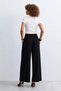 Women's Pleated Loose Trousers with Elastic Waist - Black - 3