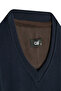 Men's V-Neck Navy Blue Sweater Thessaloniki Knit Solid Color Classic Pattern - 5550D - 4