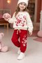 Girl's Tracksuit Set Teddy Bear Printed Sweatshirt Red Casual Sports Set