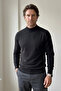 Men's Half Fisherman Shoulder Stripe Detailed Knitwear Cotton Black Sweater Steel Knit Classic Pattern - 5401B - 3