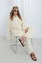 Women's Oversize Shirt Set with Button Detail - 20694Tks Beige