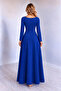 Women's long sleeve off-the-shoulder pleated crepe dress - 3