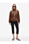 Drawstring Long Sleeve Stand Collar Leather Look Jacket with Pockets