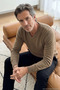Men's V-Neck Mink Sweater Thessaloniki Knit Solid Color Classic Pattern - 5550D - 5