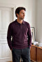 Men's Polo Collar Knitwear Cotton Claret Red Sweater Bird Eye Patterned Steel Knit Classic Fit - 5404F - 3