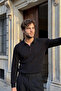 Men's Polo Collar Black Sweater with Stripe Pattern Knitwear Classic Pattern - 5407A - 3