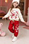 Girl's Tracksuit Set Teddy Bear Printed Sweatshirt Red Casual Sports Set - 3