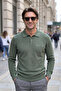 Men's Polo Collar Knitwear Cotton Green Sweater Bird Eye Patterned Steel Knit Classic Fit - 5404F
