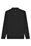 Men's Zippered Polo Collar Black Sweater Ribbed Textured Thin Knitwear Classic Pattern - 5411A - 2