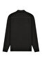 Men's Polo Collar Black Sweater with Cotton Shoulder Stripe Detail, Steel Knit Classic Pattern - 5242F - 6