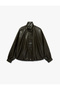 Zippered Stand Collar Long Sleeve Oversize Faux Leather Jacket with Pockets - 5