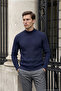 Men's Half Fisherman Navy Blue Sweater Slim Ribbed Patterned Classic Fit - 5411B - 3