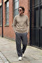 Men's Half Fisherman Shoulder Stripe Detailed Knitwear Cotton Mink Sweater Steel Knit Classic Pattern - 5401B
