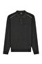 Men's Polo Collar Smoked Sweater with Cotton Shoulder Stripe Detail, Steel Knit Classic Pattern - 5242F - 2
