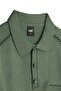 Men's Polo Collar Green Sweater with Cotton Shoulder Stripe Detail, Steel Knit Classic Pattern - 5242F - 4