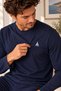 Men's Embroidered Navy Blue Long Sleeve Combed Cotton Fabric Seasonal Pajama Set - 4