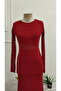 Women's Long Sleeve Crew Neck Lace Detailed Long Janjan Crepe Dress - 4