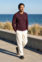 Men's Polo Collar Burgundy Sweater Rice Patterned Cotton Knitwear Steel Knit Classic Pattern - 5410F