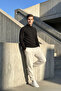 Men's Half Fisherman Shoulder Stripe Detailed Knitwear Cotton Black Sweater Steel Knit Classic Pattern - 5401B - 5