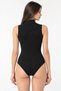 Women's Half Turtleneck Sleeveless Cotton Bottom Hooked Body Suit Flexible Basic - 3