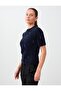 Navy Blue Stone Embellished Short Sleeve Knit Sweater - 3