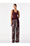 Pleated Viscose Wide Leg Floral Palazzo Trousers with Pockets