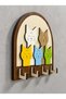Colorful Cat Themed Mdf Wall Key Hanger with 4 Hangers 22X22 cm - 5